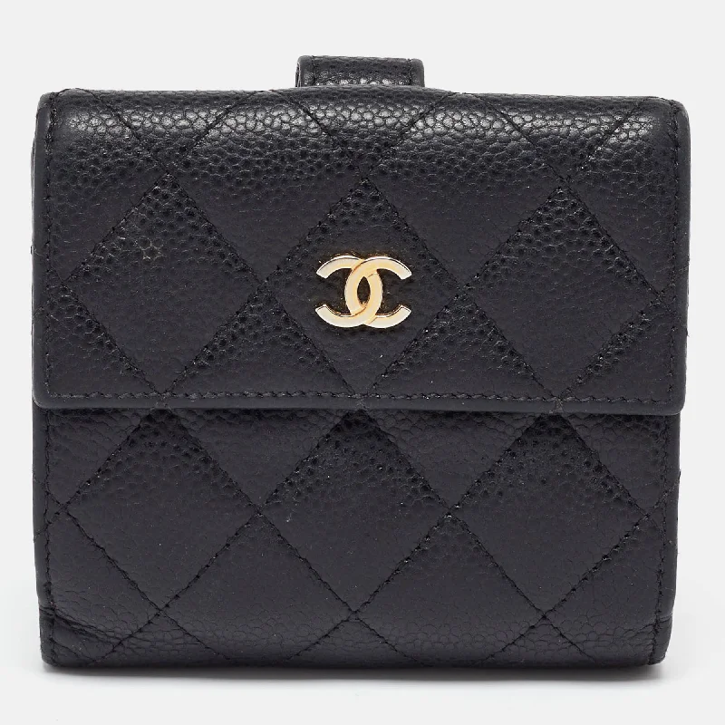 Money clips with magnetic closureChanel Black Quilted Caviar Leather Cc Compact Wallet Money clips with magnetic closureChanel Black Quilted Caviar Leather Cc Compact Wallet