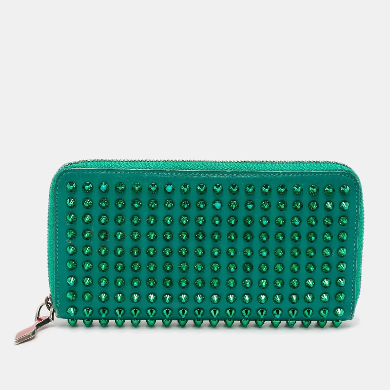 Elegant money clips for weddingsChristian Louboutin Green Leather Spike Studded Zip Continental Wallet