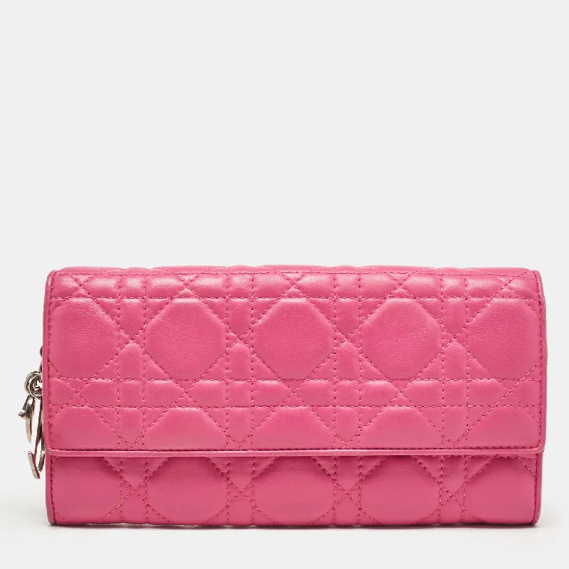 Luxury leather money clips with card slotsDior Pink Cannage Leather Lady Dior Wallet On Chain