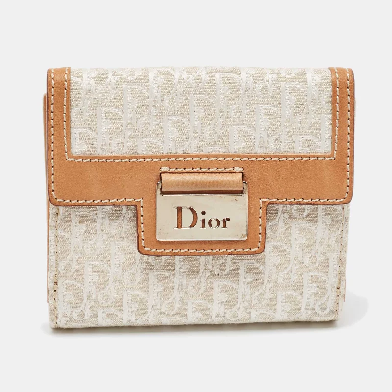 Stainless steel money clips for durabilityDior White/brown Oblique Canvas And Leather Street Chic Compact Wallet