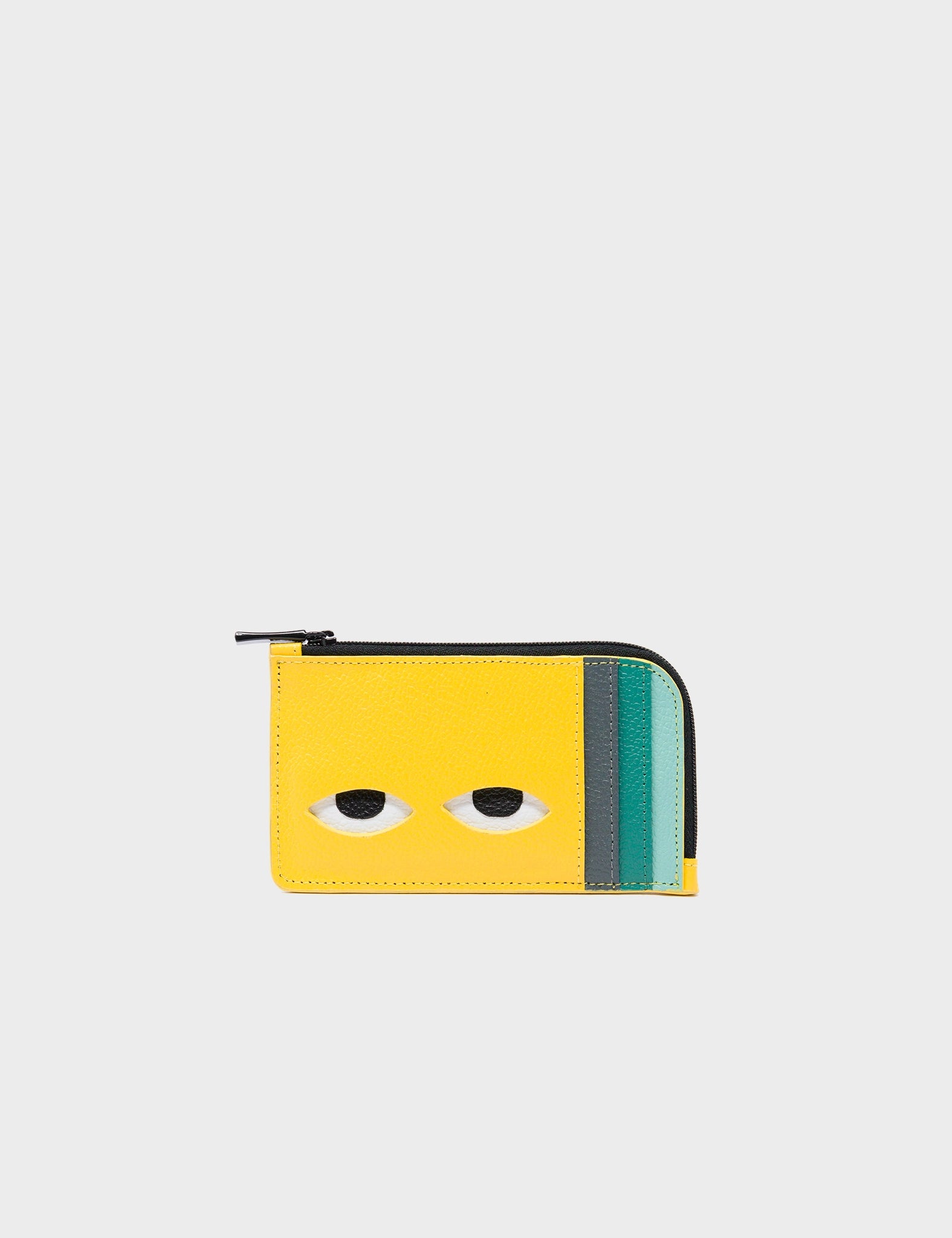 Money clips for holding large amounts of cashFausto Balloon Yellow Leather Zip-around Cardholder - Eyes Engraved