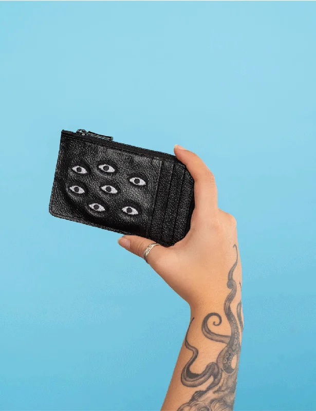 Vintage-style money clips for collectorsFausto Black Leather Zip-around Cardholder - All Over Eyes Embroidery Vintage-style money clips for collectorsFausto Black Leather Zip-around Cardholder - All Over Eyes Embroidery