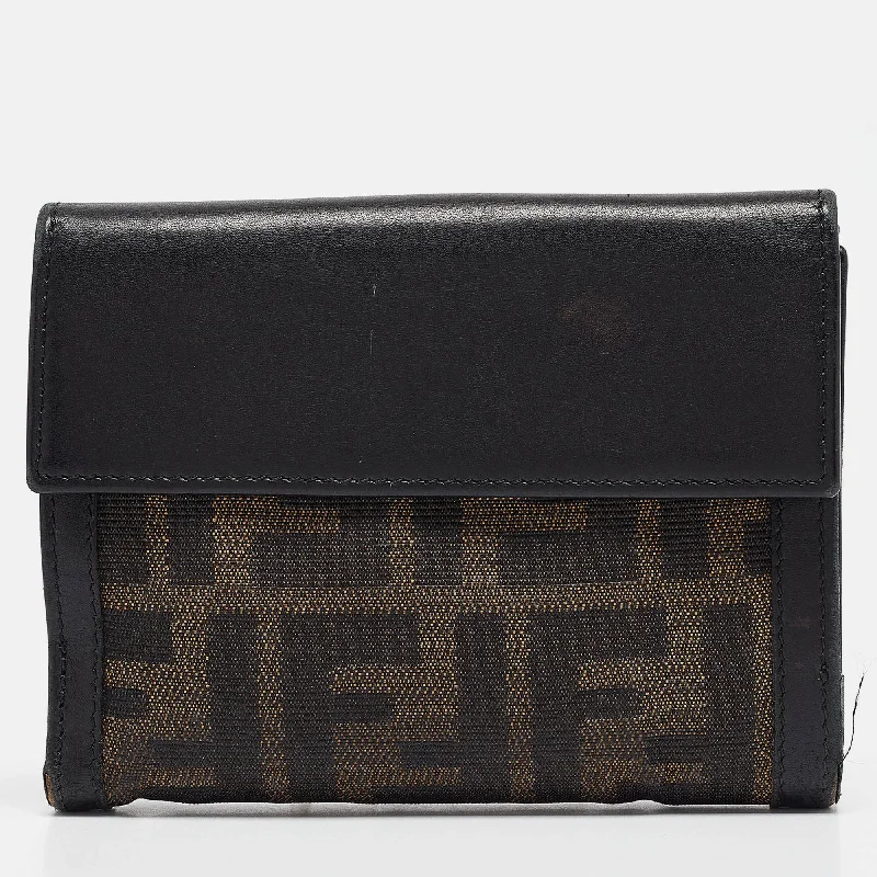 Personalized engraved money clips for menFendi Black Zucca Canvas And Leather French Wallet