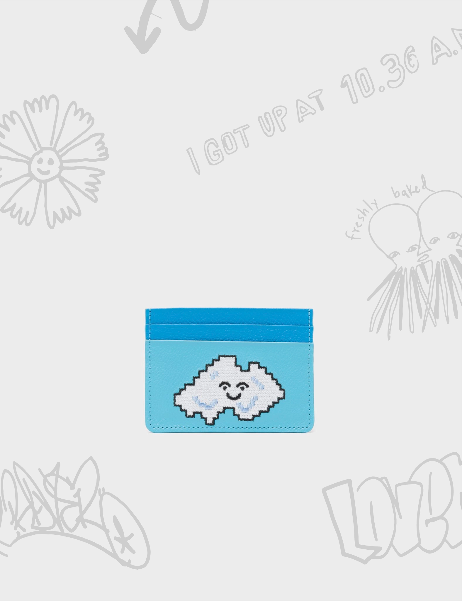 Money clips for holding large amounts of cashFilium Blue Leather Cardholder - Cloud Embroidery