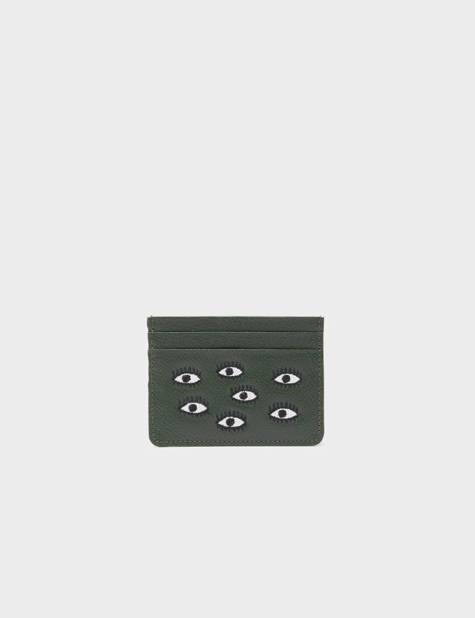 Money clips with RFID protectionFilium Green Leather Cardholder - All Over Eyes Embroidery