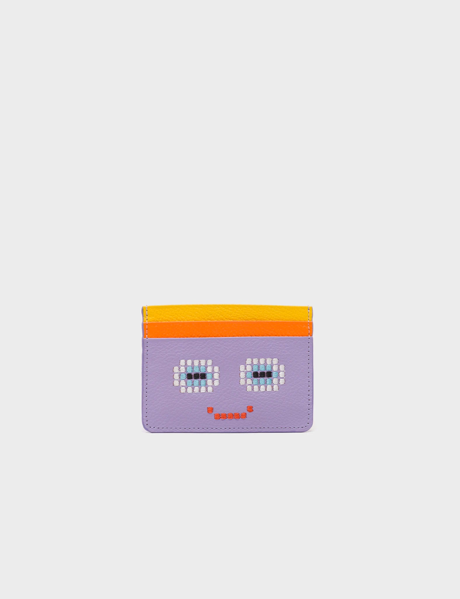 Money clips for women with sleek designsFilium Lavender Leather Cardholder - Happy Face Embroidery Money clips for women with sleek designsFilium Lavender Leather Cardholder - Happy Face Embroidery