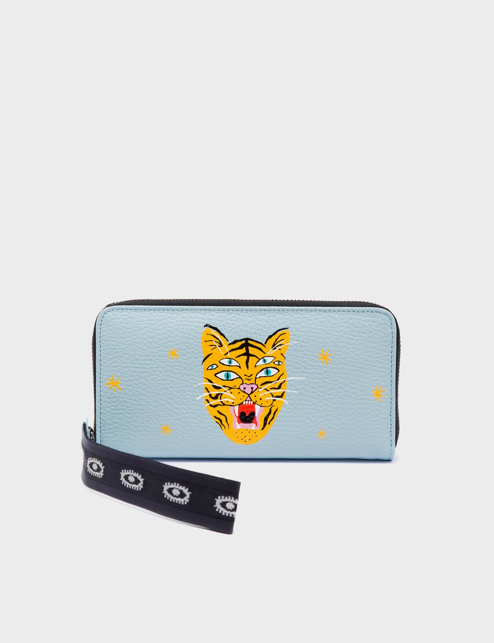 Money clips for holding large amounts of cashFrancis Omphalodes Blue Leather Wallet - Happy Tiger Print