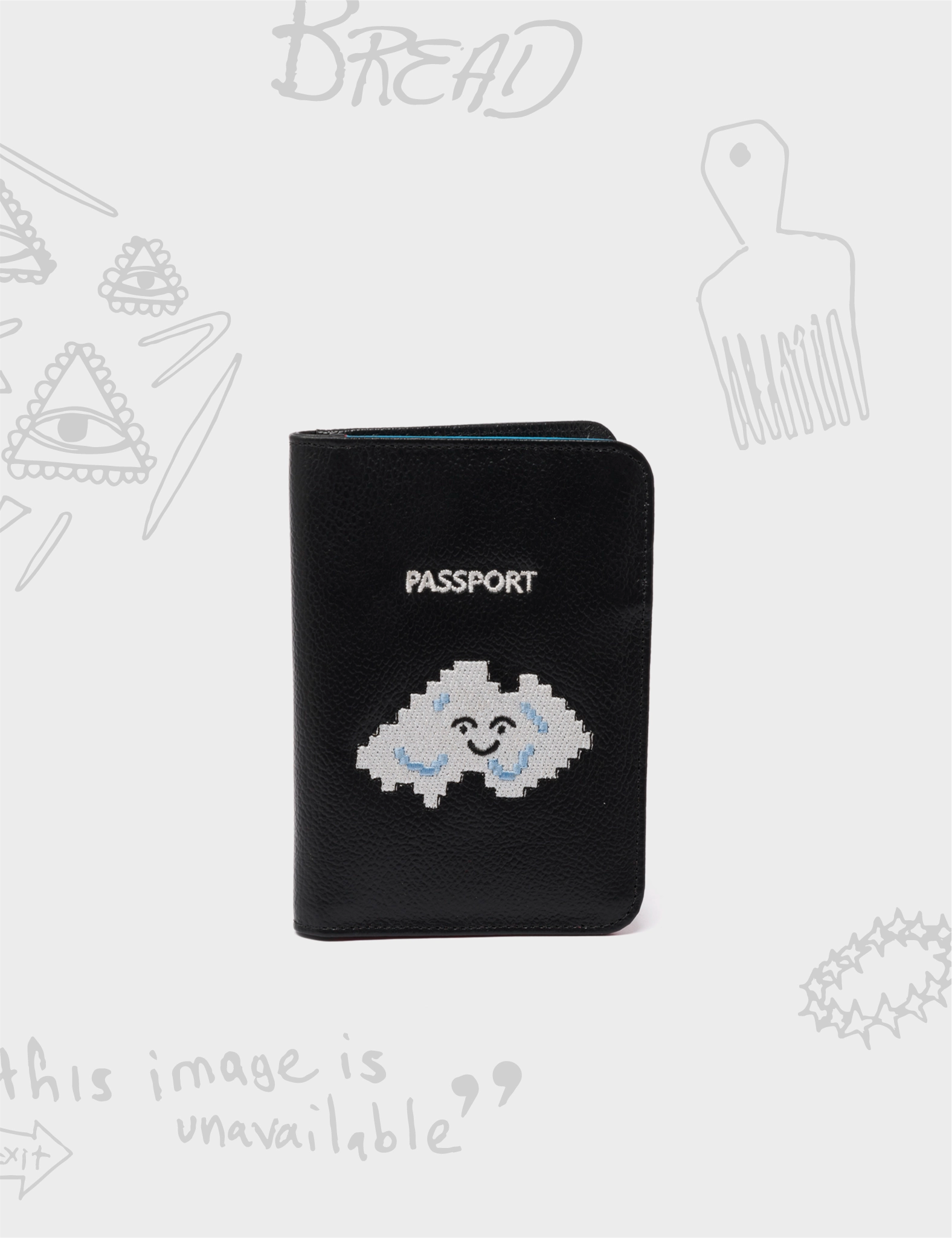 Eco-friendly money clips made from sustainable materialsFrida Black Leather Passport Cover - Cloud Applique