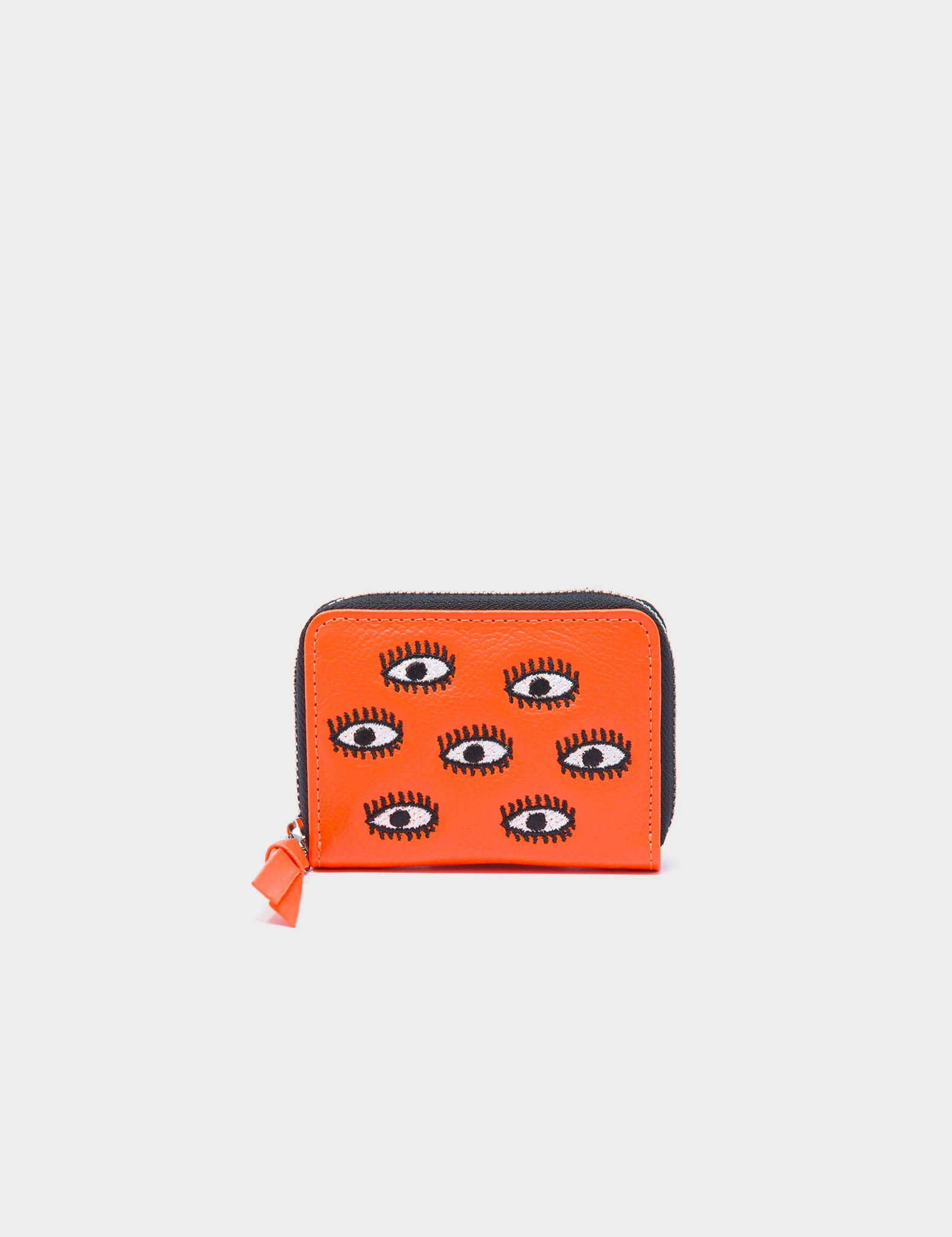 Money clips with magnetic closureFrodo Neon Orange Leather Zip Around Wallet - All Over Eyes Embroidery