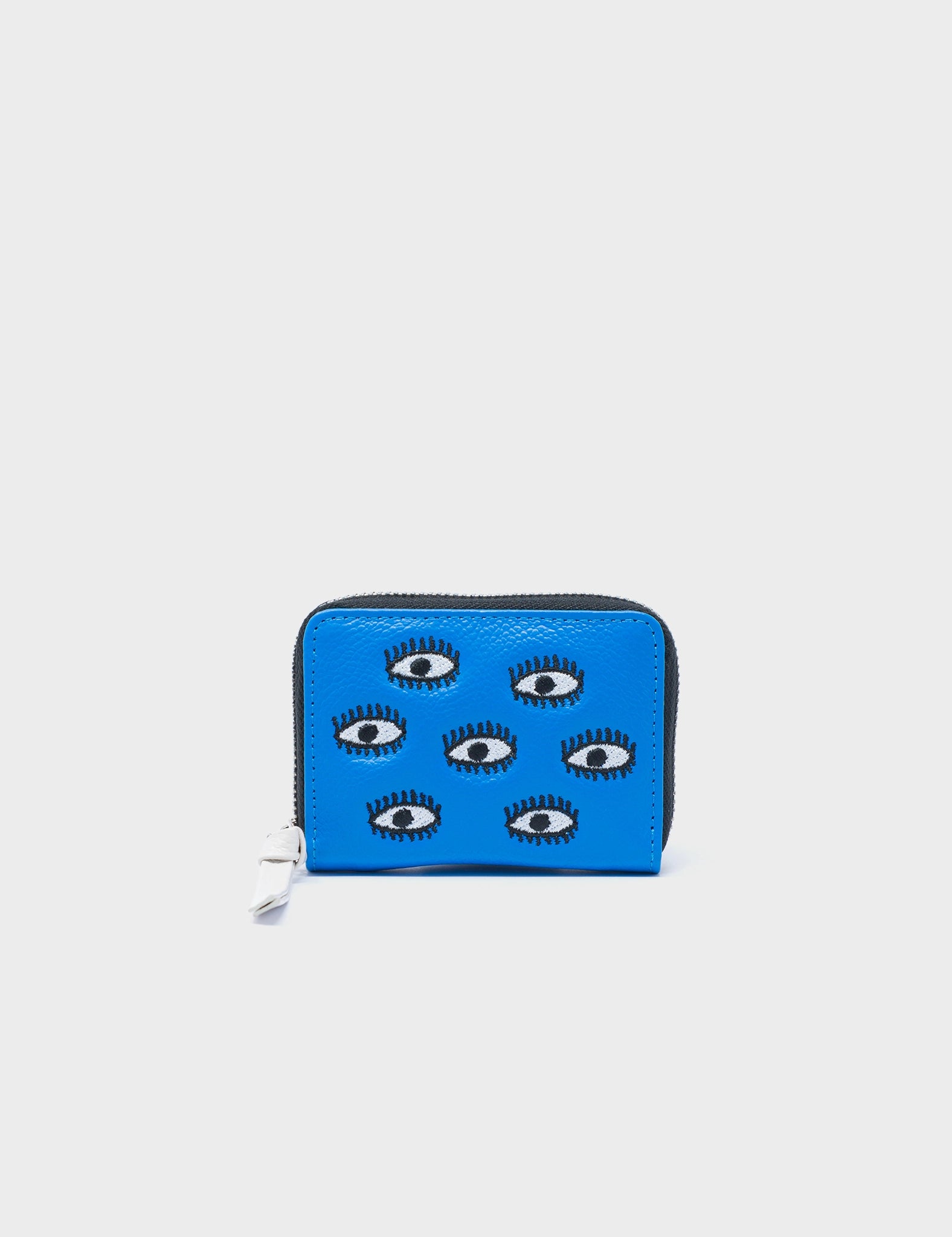 Luxury leather money clips with card slotsFrodo Ibiza Blue Leather Zip Around Wallet - All Over Eyes Embroidery