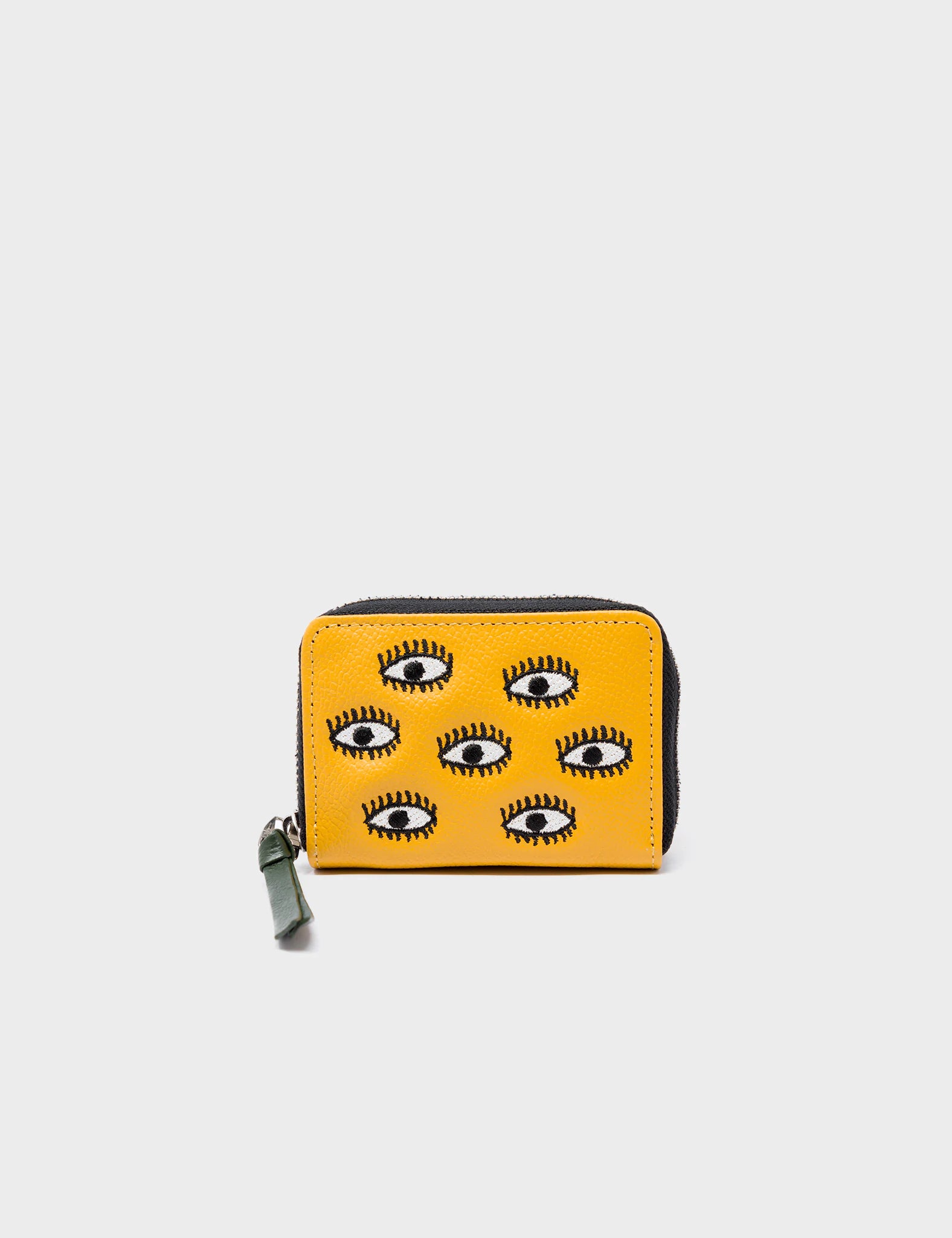 Money clips for women with sleek designsFrodo Golden Glow Leather Zip Around Wallet - All Over Eyes Embroidery