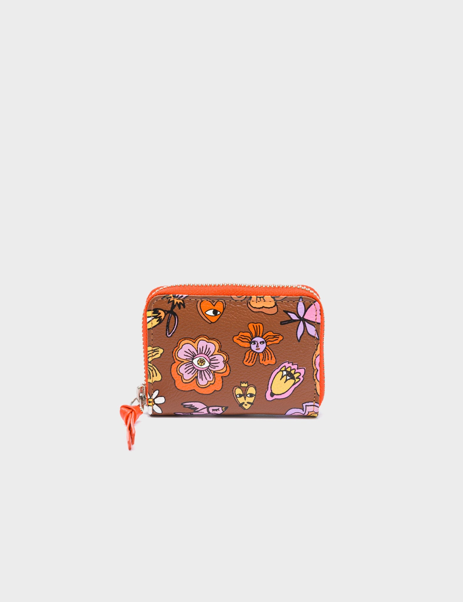 Stainless steel money clips for durabilityFrodo Moca Brown Leather Zip Around Wallet - Vintage Bloom Print