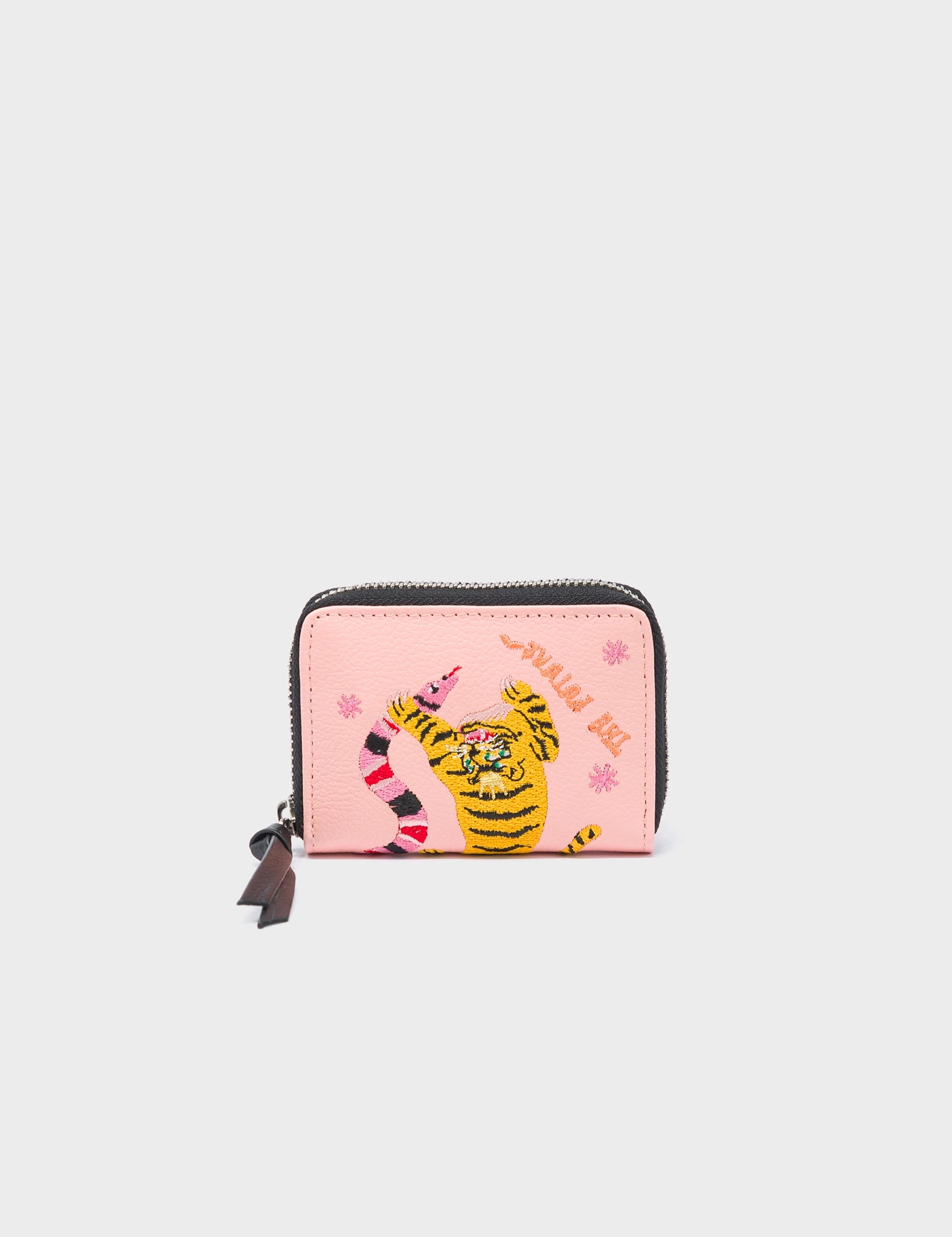 Lightweight money clips for travelFrodo Rosa Quartz Leather Zip Around Wallet - Tiger and Snake Embroidery