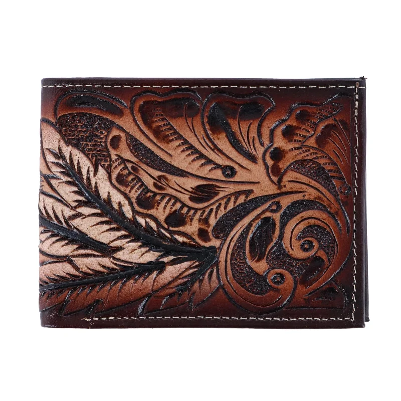 Custom money clips for corporate giftsMen's Feather Tooled Leather Bifold Wallet
