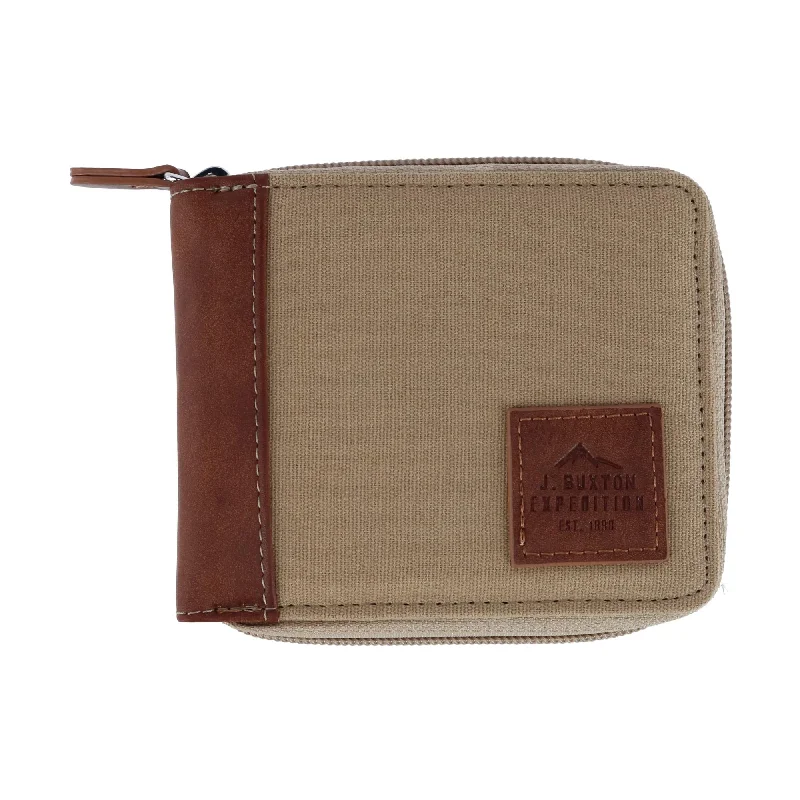 Luxury leather money clips with card slotsMen's RFID Canvas and Leather Zip Around Wallet