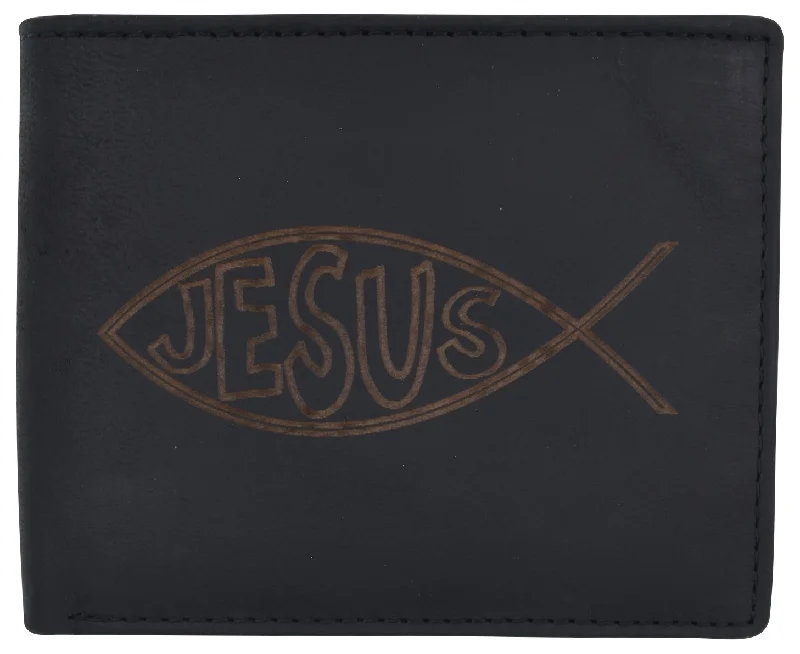 Elegant money clips for weddingsNew Men's RFID Jesus Printed Logo Genuine Leather Bifold Wallet /53HTC Jesus