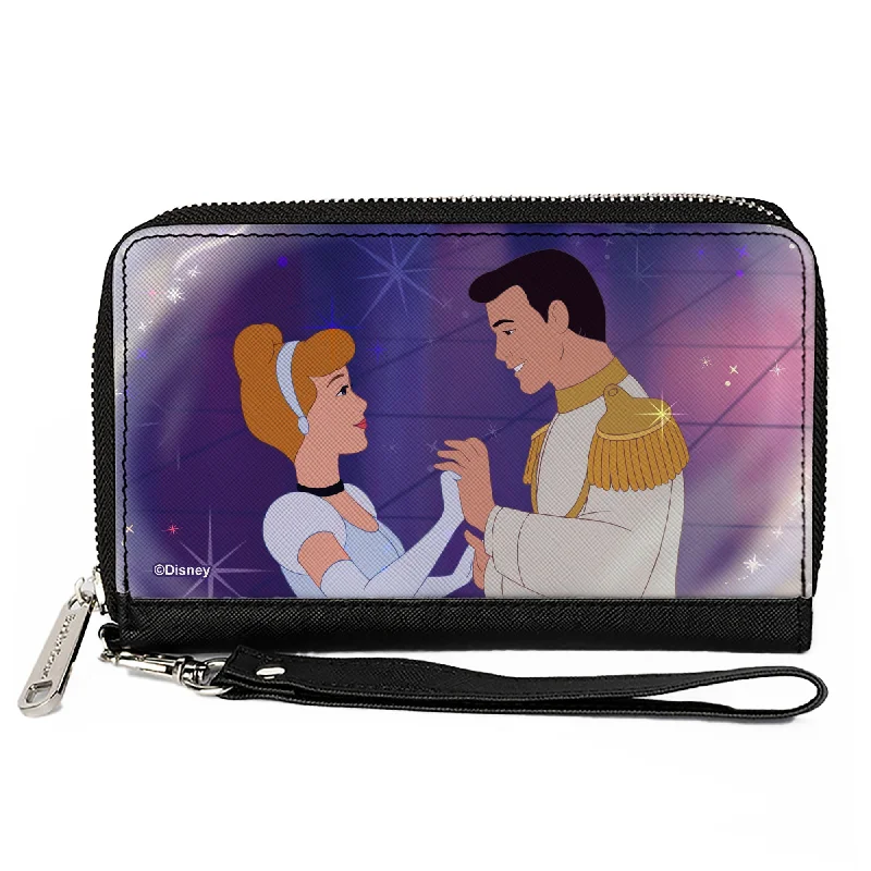 PU Zip Around Wallet Rectangle - Cinderella & Prince Ball Scene + Crown Icon Purples/White PU Zip Around Wallet Rectangle - Cinderella & Prince Ball Scene + Crown Icon Purples/White