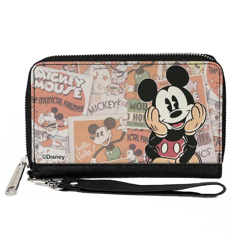 PU Zip Around Wallet Rectangle - Classic Mickey Sitting Pose CLOSE-UP Stacked Comics