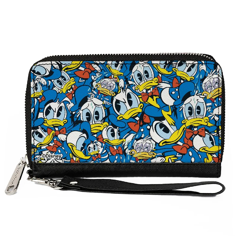 PU Zip Around Wallet Rectangle - Donald Duck Expressions Stacked Blues