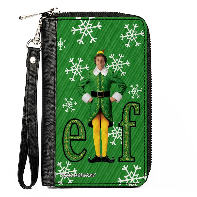 PU Zip Around Wallet Rectangle - Elf Buddy the Elf Logo Pose Snowflakes Greens/White PU Zip Around Wallet Rectangle - Elf Buddy the Elf Logo Pose Snowflakes Greens/White