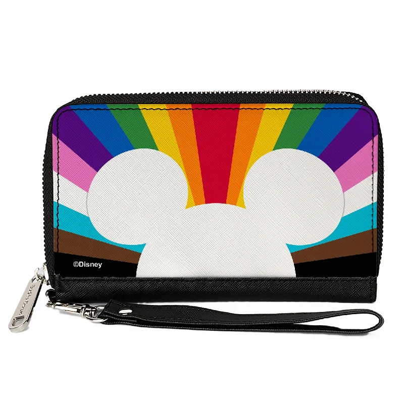 PU Zip Around Wallet Rectangle - Mickey Mouse Pride Ears Icon Rays Multi Color White PU Zip Around Wallet Rectangle - Mickey Mouse Pride Ears Icon Rays Multi Color White