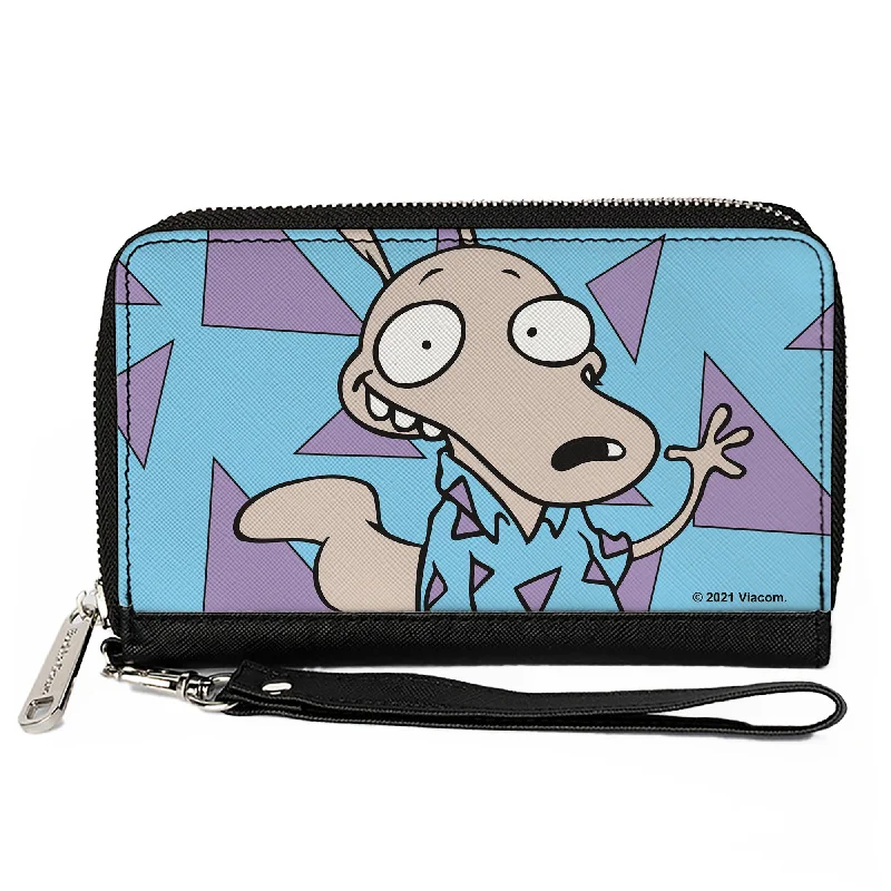 PU Zip Around Wallet Rectangle - Rocko's Modern Life Rocko Waving Pose Triangles Blue Purple PU Zip Around Wallet Rectangle - Rocko's Modern Life Rocko Waving Pose Triangles Blue Purple