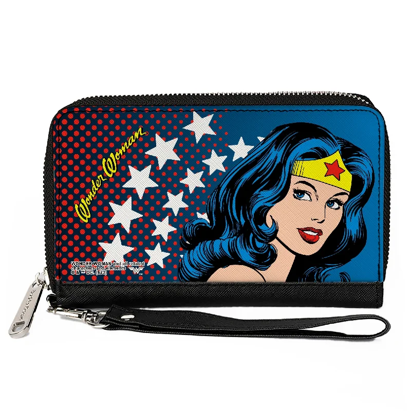 Stainless steel money clips for durabilityPU Zip Around Wallet Rectangle - WONDER WOMAN Stars/Face Halftone Blues/Red/Yellow/White Stainless steel money clips for durabilityPU Zip Around Wallet Rectangle - WONDER WOMAN Stars/Face Halftone Blues/Red/Yellow/White