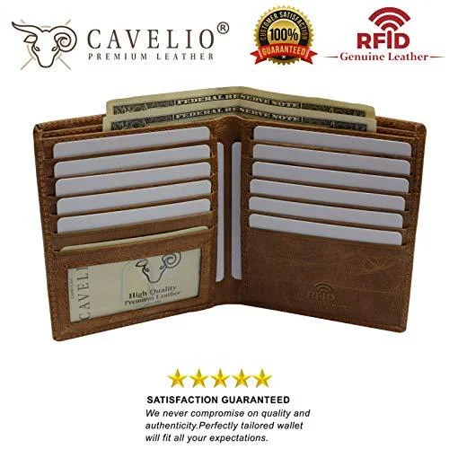 Luxury leather money clips with card slotsRFID Blocking Mens Leather Slim Bi-Fold Big Hipster European Wallet USA Series Gift Box RFID2502HU