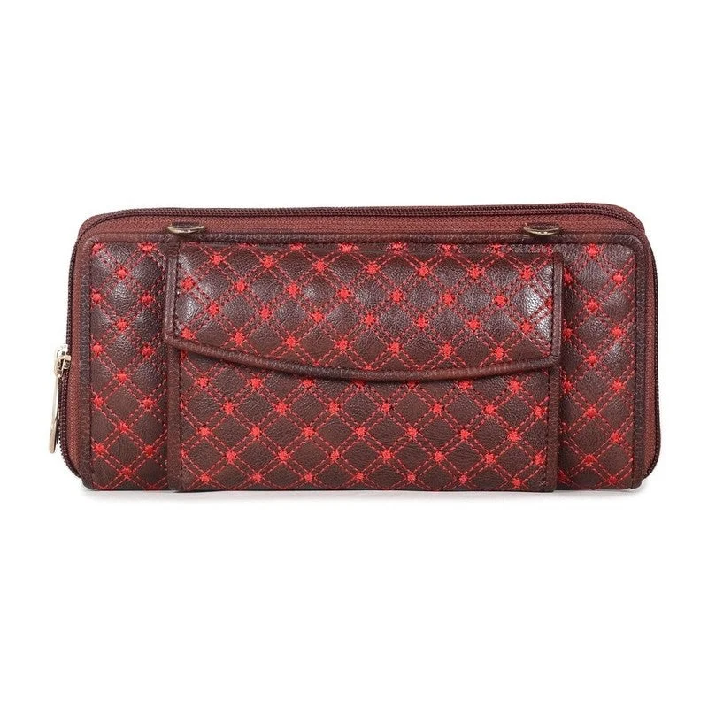 Money clips with RFID protectionTHE CLOWNFISH Emerald Series Womens Wallet with Front Mobile Pocket and Red Checkered Embroidery (Red) Money clips with RFID protectionTHE CLOWNFISH Emerald Series Womens Wallet with Front Mobile Pocket and Red Checkered Embroidery (Red)