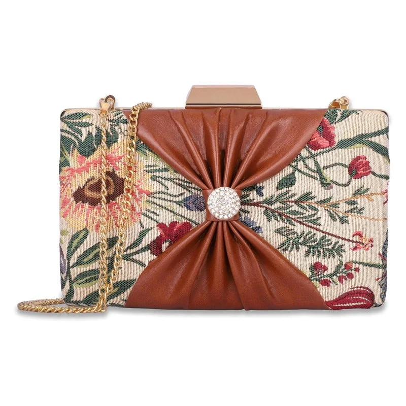 Money clips for women with sleek designsTHE CLOWNFISH Ritzy Collection Womens Party Clutch Ladies Wallet with Chain Strap Evening Bag with Fashionable Button Closure (Flax)