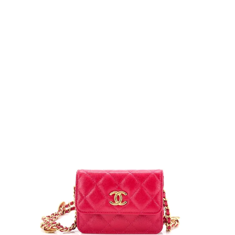 Money clips with RFID protectionTwist Your Buttons Flap Coin Purse with Chain Quilted Shiny Caviar