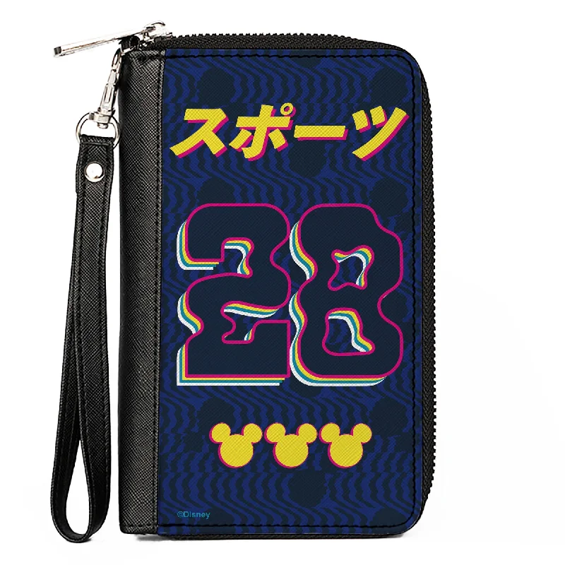 Lightweight money clips for travelWomen's PU Zip Around Wallet Rectangle - Mickey Mouse 28 Sports Kanji Blue Pink Yellow