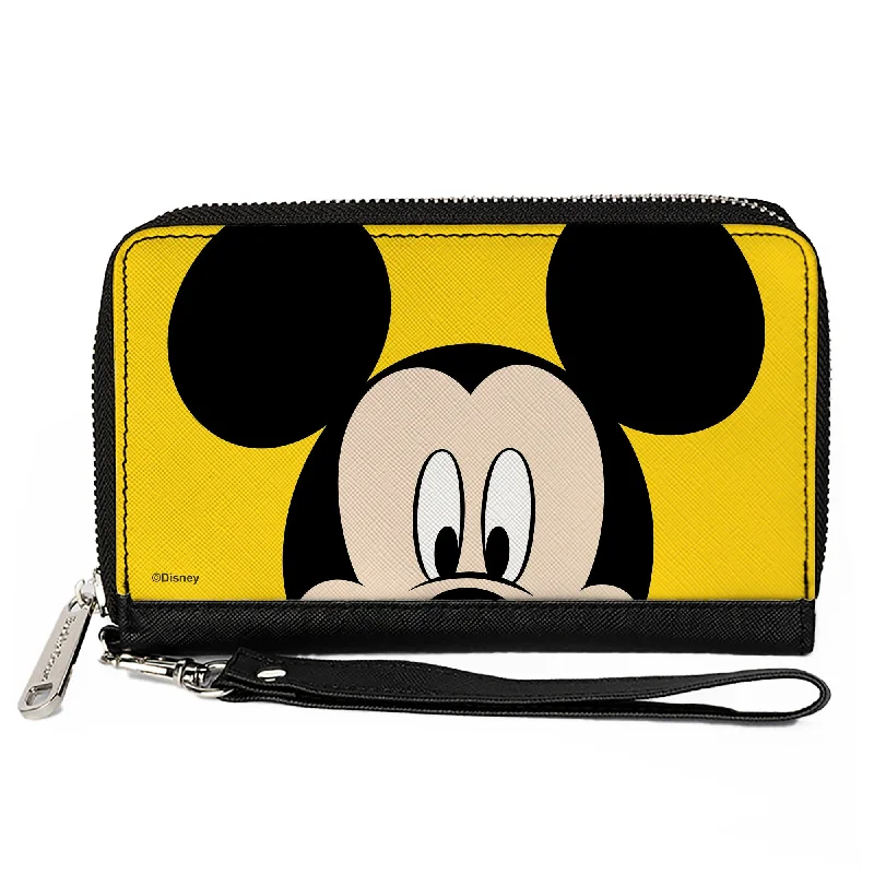 Money clips for holding large amounts of cashWomen's PU Zip Around Wallet Rectangle - Mickey Mouse Face Close-Up Yellow