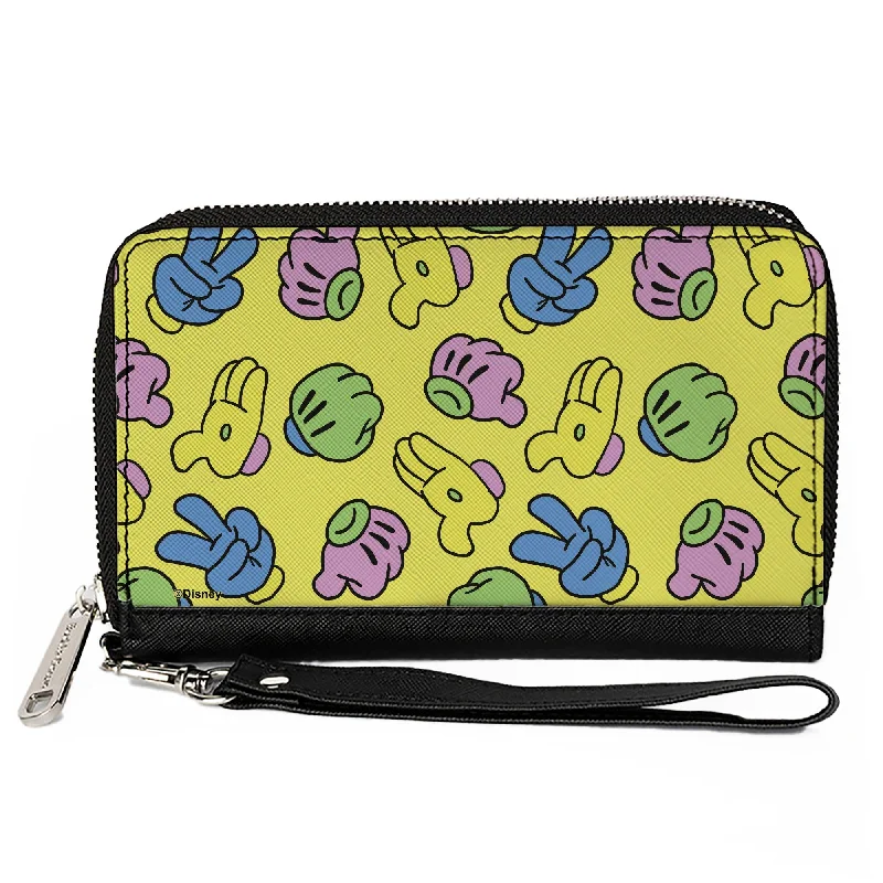 Eco-friendly money clips made from sustainable materialsWomen's PU Zip Around Wallet Rectangle - Mickey Mouse Hand Gestures Scattered Yellow Multi Color Eco-friendly money clips made from sustainable materialsWomen's PU Zip Around Wallet Rectangle - Mickey Mouse Hand Gestures Scattered Yellow Multi Color