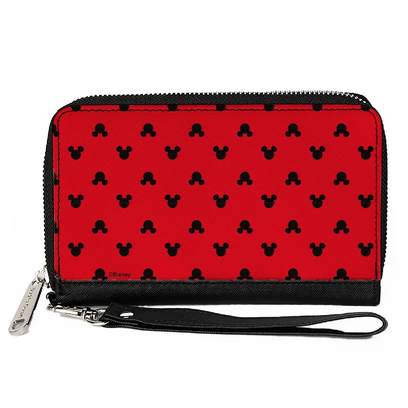 Slim money clips for minimalist walletsWomen's PU Zip Around Wallet Rectangle - Mickey Mouse Head Silhouette Flip Red Black