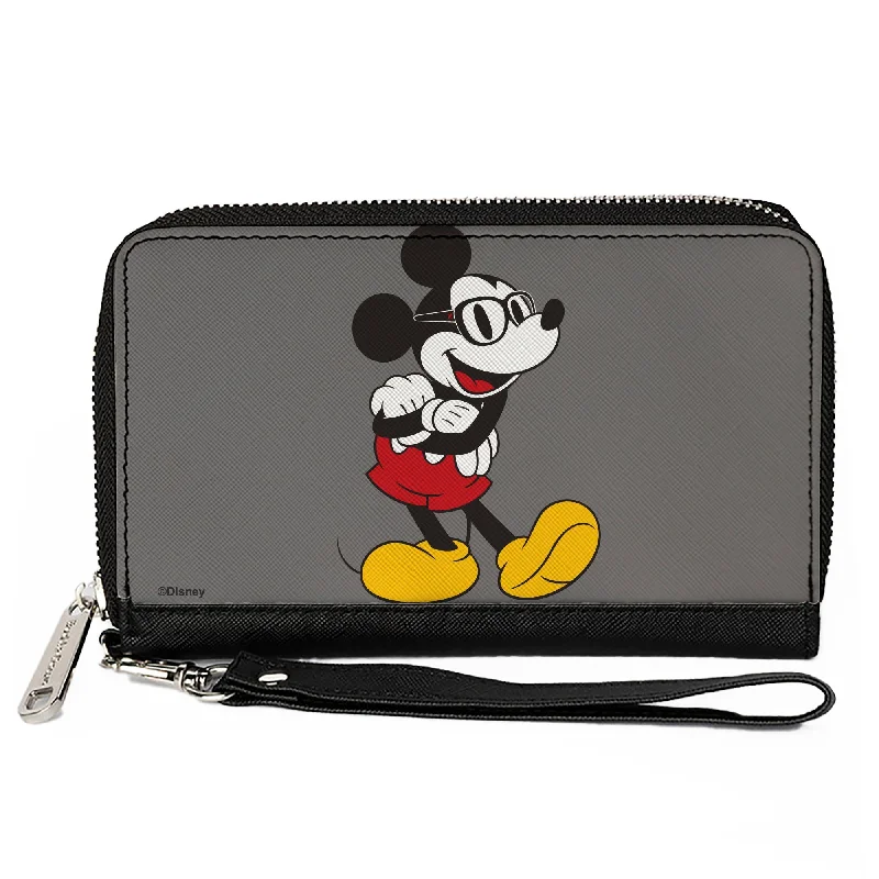 Money clips vs traditional walletsWomen's PU Zip Around Wallet Rectangle - Mickey Mouse Wearing Glasses Arms Crossed Pose Gray