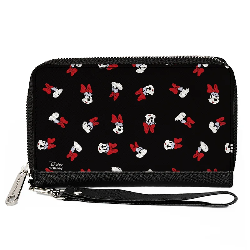 Vintage-style money clips for collectorsWomen's PU Zip Around Wallet Rectangle - Minnie Mouse Expressions Scattered Black