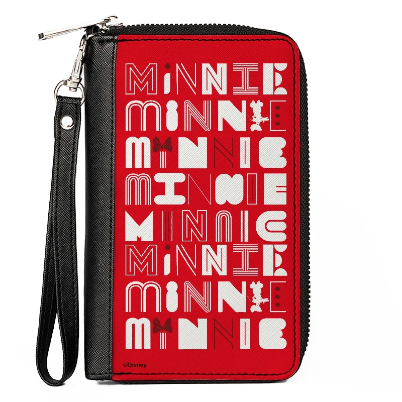 Money clips with magnetic closureWomen's PU Zip Around Wallet Rectangle - Minnie Mouse MINNIE Typography Red White