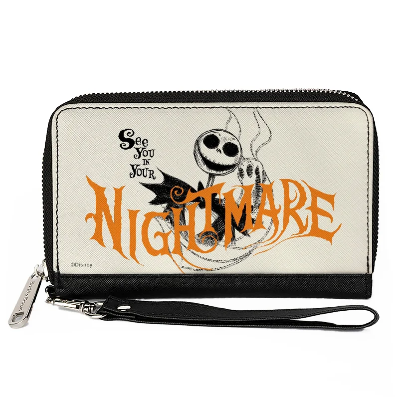 Money clips with magnetic closureWomen's PU Zip Around Wallet Rectangle - Nightmare Before Christmas Jack and Zero SEE YOU IN YOUR NIGHTMARE Pose White Black Orange