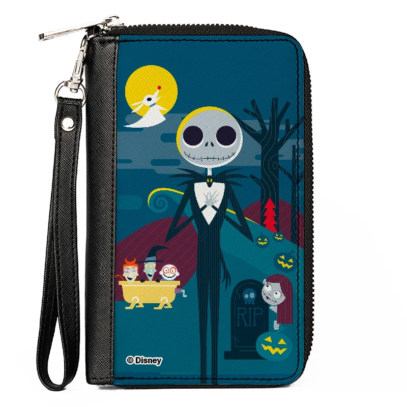 Best money clips for cash and cardsWomen's PU Zip Around Wallet Rectangle - Nightmare Before Christmas Stylized Jack Cemetery Scene Blues