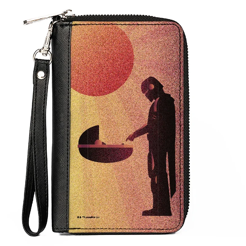 Luxury leather money clips with card slotsWomen's PU Zip Around Wallet Rectangle - Star Wars The Child and The Mandalorian Touching Fingers Sun Rays