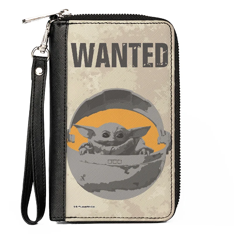 Luxury leather money clips with card slotsWomen's PU Zip Around Wallet Rectangle - Star Wars The Child WANTED Pod Pose Grunge Grays Yellow