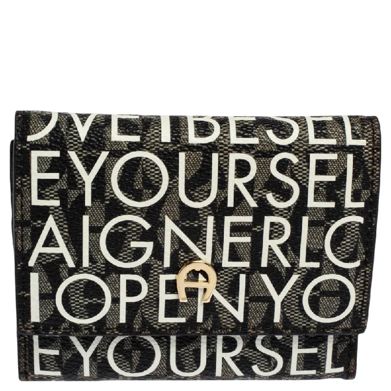 Aigner White/black Signature Coated Canvas Compact Wallet..