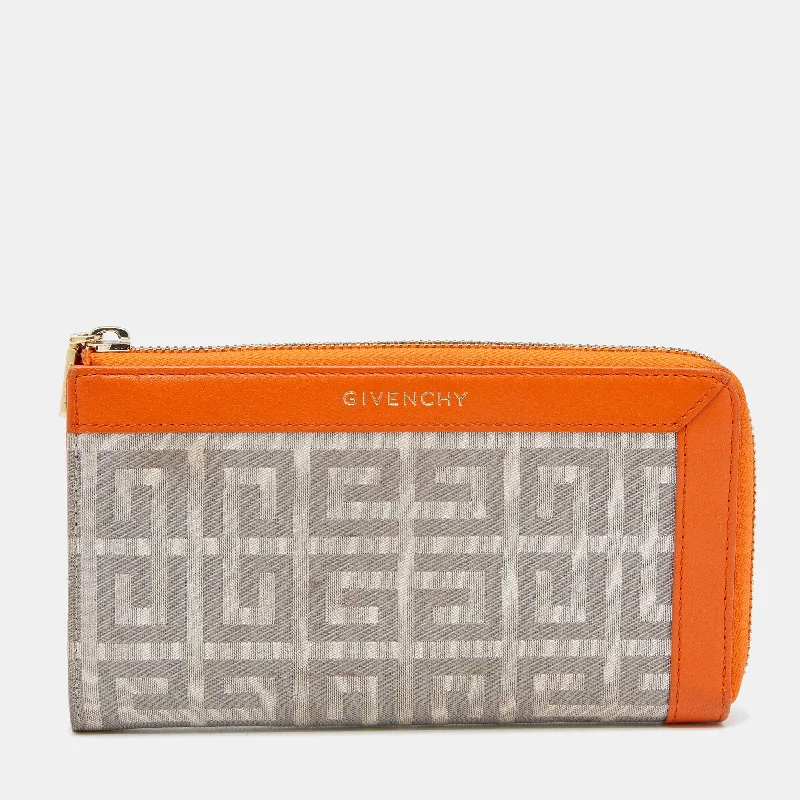 Givenchy Orange/grey Signature Canvas And Leather Wallet..