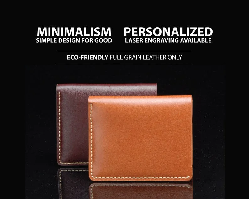 Handcrafted Full Grain Slim Bifold Leather wallet - Black