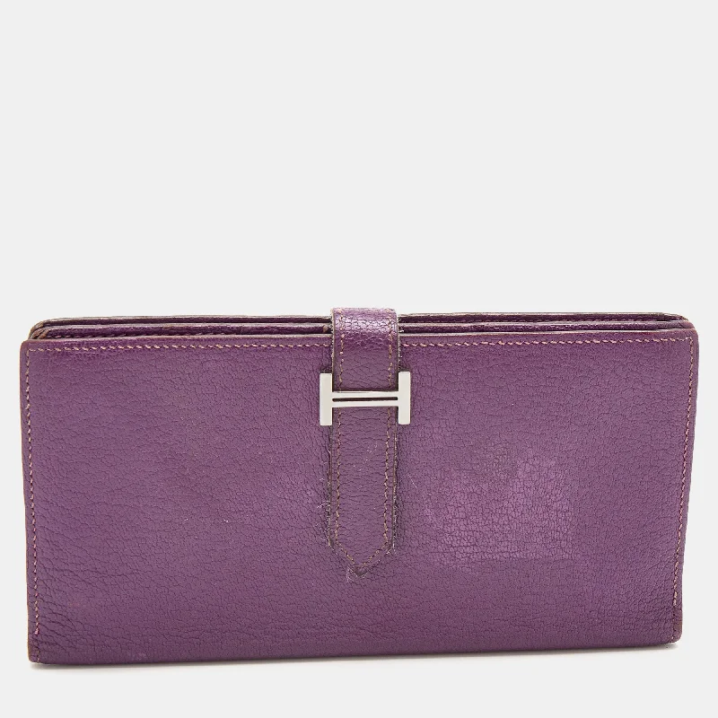 Hermès  Cyclamen Chevre Mysore Leather Palladium Finish Bearn Wallet..