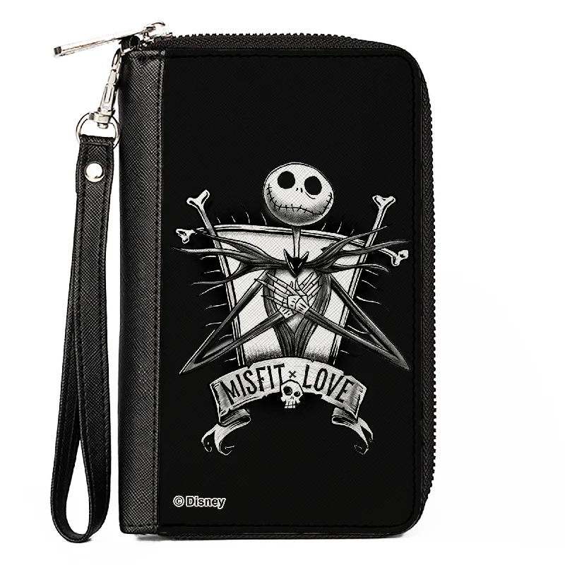 PU Zip Around Wallet Rectangle - A Nightmare Before Christmas MISFIT LOVE Jack and Sally Poses Black/Grays PU Zip Around Wallet Rectangle - A Nightmare Before Christmas MISFIT LOVE Jack and Sally Poses Black/Grays