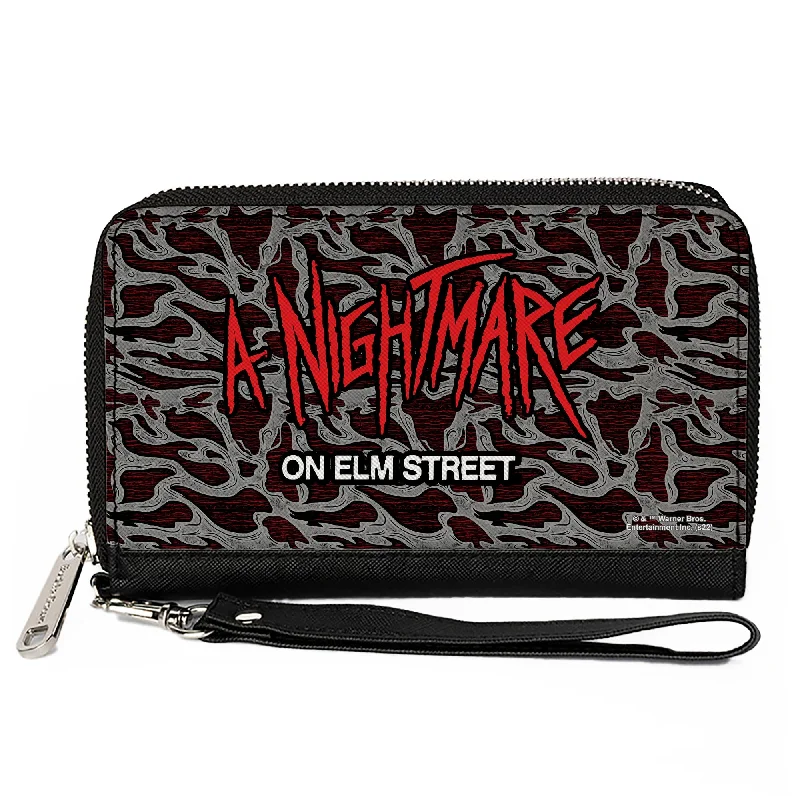 PU Zip Around Wallet Rectangle - A NIGHTMARE ON ELM STREET Scribble Freddy Melt Grays/Reds PU Zip Around Wallet Rectangle - A NIGHTMARE ON ELM STREET Scribble Freddy Melt Grays/Reds