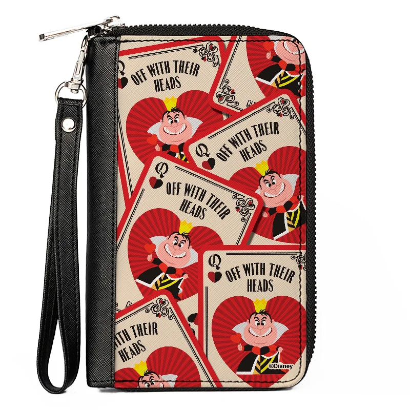 PU Zip Around Wallet Rectangle - Alice in Wonderland Queen of Hearts OFF WITH THEIR HEADS Cards Stacked PU Zip Around Wallet Rectangle - Alice in Wonderland Queen of Hearts OFF WITH THEIR HEADS Cards Stacked