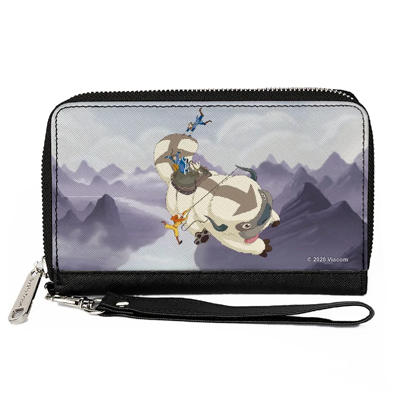PU Zip Around Wallet Rectangle - Avatar the Last Airbender Appa Carrying 4-Character Group Scene Over Mountains Grays PU Zip Around Wallet Rectangle - Avatar the Last Airbender Appa Carrying 4-Character Group Scene Over Mountains Grays